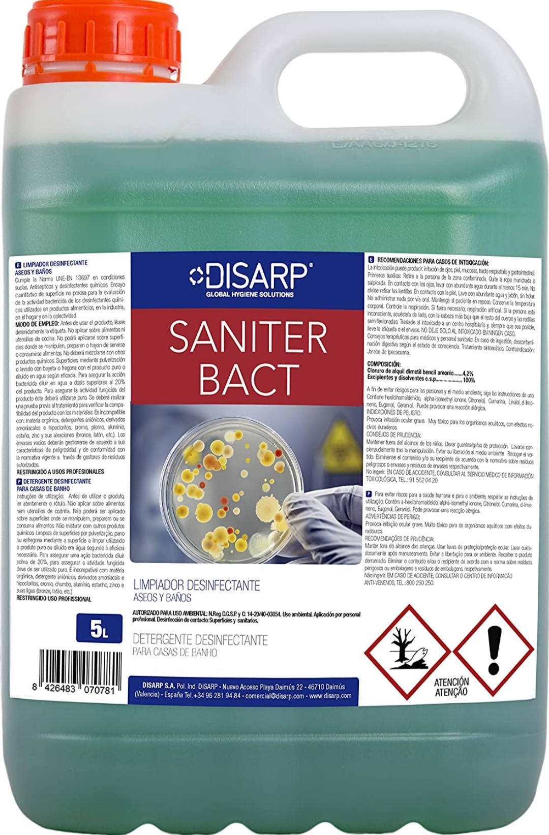 SANITER BACT 5L LIMP.DESINFECT.SUPERF.-SANITARIOS