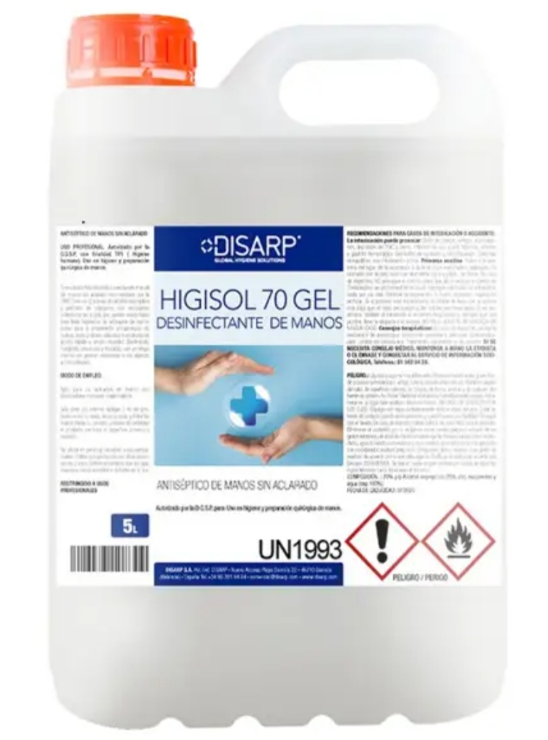 HIGISOL 70 GEL DESINFECTANTE 5 L SIN ACLARADO