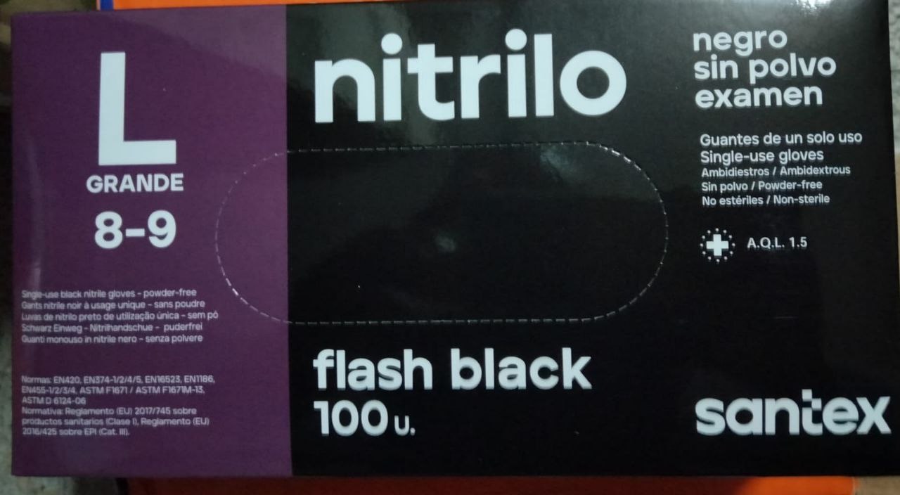 GUANTES NITRILO NEGRO L SIN POLVO T/GRANDE 100UN
